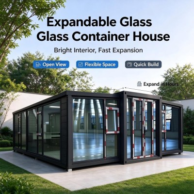 30ft Expandable Glass Container House | Prefab Glass Wall Mobile Home